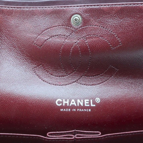 Chanel 2008 Classic Double Flap Bag Burgundy Quilted Patent Leather Shoulder Bag - Picture 10 of 12